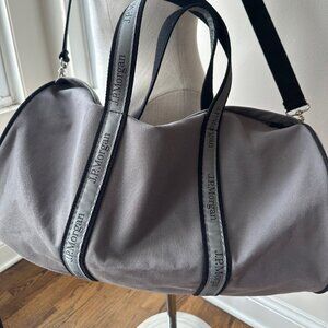 JP Morgan Logo Gray Black Duffle Strap Banker Bag Finance Investment Vintage